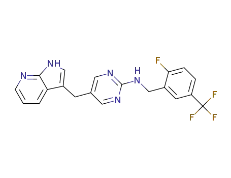 Molecular Structure of 1029047-49-1 ((2-fluoro-5-trifluoromethylbenzyl)-[5-(1H-pyrrolo[2,3-b]pyridin-3-ylmethyl)pyrimidin-2-yl]amine)