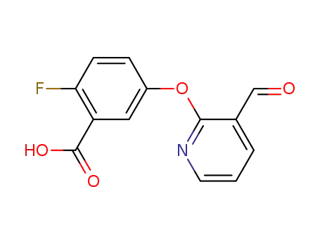 Molecular Structure of 1025751-78-3 (2-fluoro-5-(3-formyl-pyridin-2-yloxy)benzoic acid)
