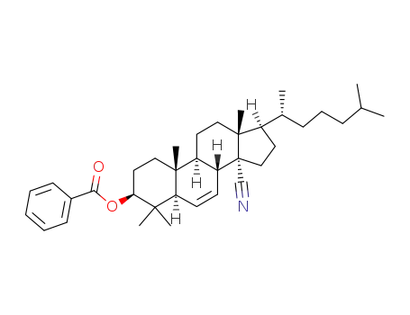 Molecular Structure of 136209-54-6 (3β-(Benzoyloxy)-4,4-dimethyl-5α-cholest-6-ene-14α-carbonitrile)