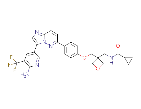 cyclopropanecarboxylic acid (3-(4-(3-(6-amino-5-trifluoromethylpyridin-3-yl)imidazo[1,2-b]pyridazin-6-yl)phenoxymethyl)oxetan-3-ylmethyl)amide