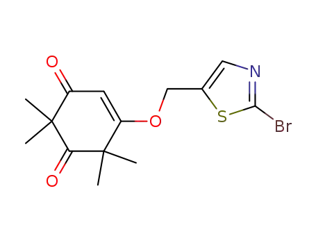 Molecular Structure of 1094621-83-6 (5-(2-bromothiazol-5-ylmethoxy)-2,2,6,6-tetramethylcyclohex-4-ene-1,3-dione)