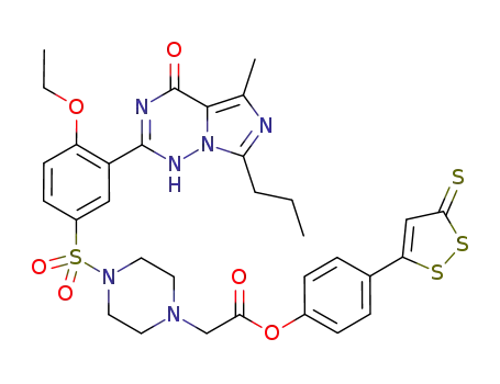 4-(5-thioxo-5H-1,2-dithiol-3-yl)phenyl 2-(4-(4-ethoxy-3-(5-methyl-4-oxo-7-propyl-1,4-dihydroimidazo[1,5-f][1,2,4]triazin-2-yl)phenylsulfonyl)piperazin-1-yl)acetate
