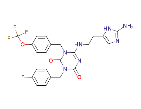 6-[2-(2-amino-3H-imidazol-4-yl)-ethylamino]-3-(4-fluoro-benzyl)-1-(4-trifluoromethoxy-benzyl)-1H-[1,3,5]triazine-2,4-dione