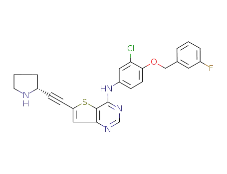 Molecular Structure of 833473-70-4 ((R)-N-(3-chloro-4-((3-fluorobenzyl)oxy)phenyl)-6-(pyrrolidin-2-ylethynyl)thieno[3,2-d]pyrimidin-4-amine)