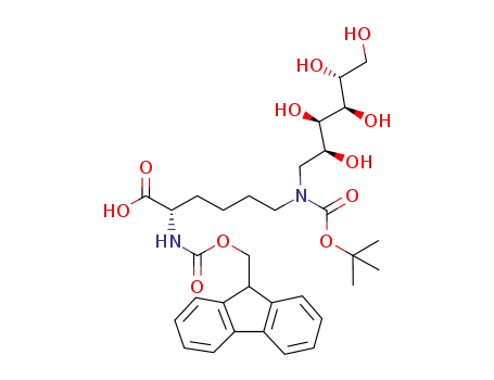 Molecular Structure of 1078721-99-9 (6-[tert-butoxycarbonyl-(2,3,4,5,6-pentahydroxy-hexyl)-amino]-2-(9H-fluoren-9-ylmethoxycarbonylamino)-hexanoic acid)