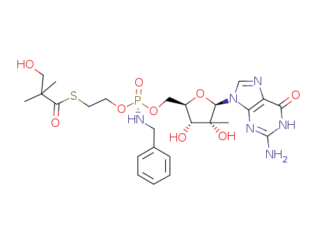 2'-C-methylguanosine-5'-[2-[(3-hydroxy-2,2-dimethyl-1-oxopropyl)thio]ethyl-N-benzylphosphoramidate]