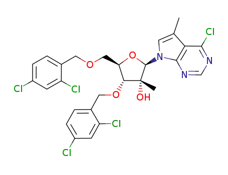 Molecular Structure of 443642-54-4 (7-[3,5-Bis-O-[(2,4-dichlorophenyl)methyl]-2-C-methyl-beta-D-ribofuranosyl]-4-chloro-5-methyl-7H-pyrrolo[2,3-d]pyrimidine)