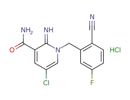 Molecular Structure of 1021873-77-7 (5-chloro-1-(2-cyano-5-fluorobenzyl)-2-imino-1,2-dihydropyridine-3-carboxamide hydrochloride)