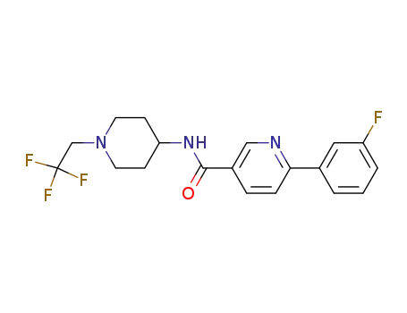 Molecular Structure of 1033836-12-2 (3-Pyridinecarboxamide, 6-(3-fluorophenyl)-N-[1-(2,2,2-trifluoroethyl)-4-piperidinyl]-)