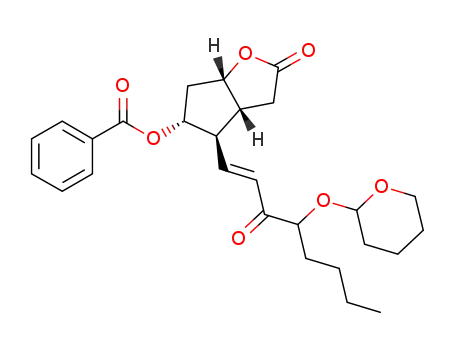 Molecular Structure of 1151944-30-7 ((3aR,4R,5R,6aS)-2-oxo-4-((E)-3-oxo-4-(tetrahydro-2H-pyran-2-yloxy)oct-1-enyl)hexahydro-2H-cyclopenta[b]furan-5-yl benzoate)