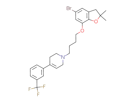 Molecular Structure of 1089758-65-5 (1-[(5-bromo-2,3-dihydro-2,2-dimethyl-benzofuran-7-yl)-oxy]-4-[4-(3-trifluoromethyl-phenyl)-1,2,5,6-tetrahydro-pyridin-1-yl]-butane)