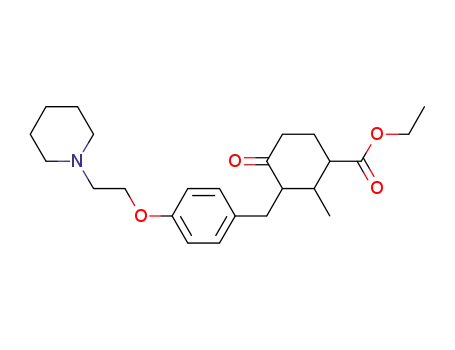 Molecular Structure of 821798-97-4 (Cyclohexanecarboxylic acid,
2-methyl-4-oxo-3-[[4-[2-(1-piperidinyl)ethoxy]phenyl]methyl]-, ethyl ester)