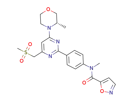Molecular Structure of 1099774-71-6 (N-methyl-N-[4-[4-[(3S)-3-methylmorpholin-4-yl]-6-(methylsulfonylmethyl)pyrimidin-2-yl]phenyl]-1,2-oxazole-5-carboxamide)