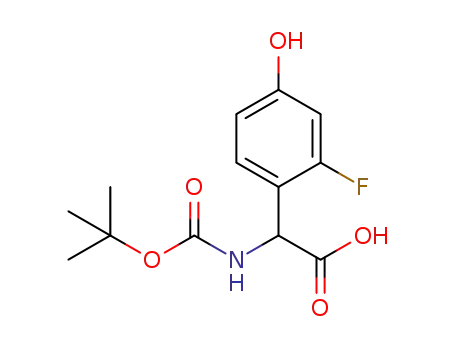Molecular Structure of 1131872-19-9 (α-[[(1,1-DiMethylethoxy)carbonyl]aMino]-2-fluoro-4-hydroxybenzeneacetic Acid)