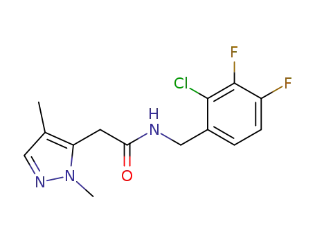 Molecular Structure of 1071814-20-4 (N-[(2-chloro-3,4-difluorophenyl)methyl]-2-(1,4-dimethyl-1H-pyrazol-5-yl)acetamide)
