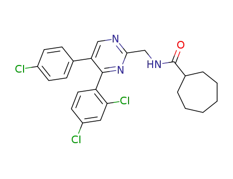 Molecular Structure of 919005-70-2 (Cycloheptanecarboxamide,
N-[[5-(4-chlorophenyl)-4-(2,4-dichlorophenyl)-2-pyrimidinyl]methyl]-)