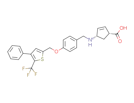 Molecular Structure of 1008769-14-9 ((1R,4S)-4-(4-((4-phenyl-5-(trifluoromethyl)thiophene-2-yl)methoxy)benzylamino)cyclopentan-2-encarboxylic acid)