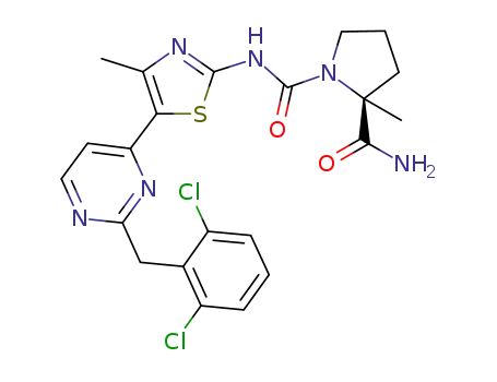 Molecular Structure of 1163705-29-0 ((S)-2-methyl-pyrrolidine-1,2-dicarboxylic acid 2-amide 1-({5-[2-(2,6-dichloro-benzyl)-pyrimidin-4-yl]-4-methyl-thiazol-2-yl}-amide))
