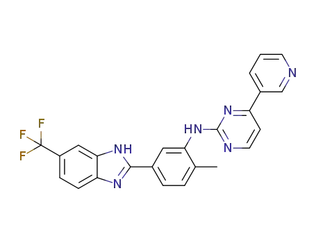 Molecular Structure of 1079904-27-0 ([2-methyl-5-(6-trifluoromethyl-1H-benzoimidazol-2-yl)-phenyl]-(4-pyridin-3-yl-pyrimidin-2-yl)-amine)