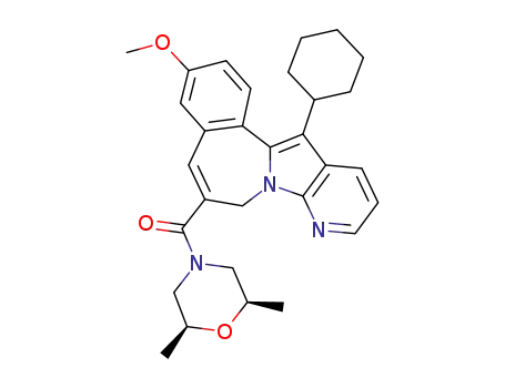 Molecular Structure of 1049797-29-6 (13-Cyclohexyl-6-(((2R,6S)-2,6-dimethyl-4-morpholinyl)carbonyl)-3-(methyloxy)-7H-pyrido[3',2':4,5]pyrrolo[2,1-a][2]benzazepine)