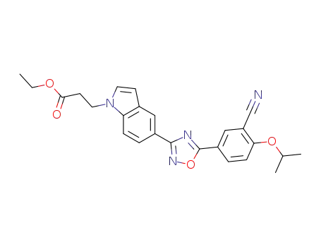 Molecular Structure of 1034689-58-1 (ethyl 3-[5-(5-{3-cyano-4-[(1-methylethyl)oxy]phenyl}-1,2,4-oxadiazol-3-yl)-1H-indol-1-yl]propanoate)