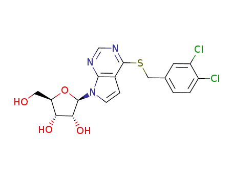 Molecular Structure of 1039753-07-5 (4-[(3,4-dichlorobenzyl)thio]-7-(β-D-ribofuranosyl)-7H-pyrrolo[2,3-d]pyrimidine)