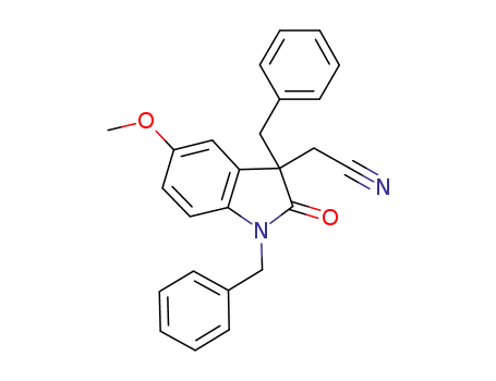 Molecular Structure of 1050446-55-3 ([1,3-dibenzyl-5-methoxy-2-oxo-2,3-dihydro-1H-indol-3-yl]acetonitrile)