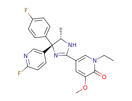 Molecular Structure of 677762-98-0 (2(1H)-Pyridinone,
1-ethyl-5-[(4S,5S)-4-(4-fluorophenyl)-4-(6-fluoro-3-pyridinyl)-4,5-dihydro
-5-methyl-1H-imidazol-2-yl]-3-methoxy-)