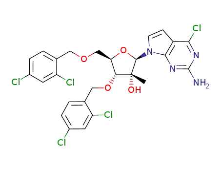 Molecular Structure of 443642-39-5 (7-[3,5-Bis-O-[(2,4-dichlorophenyl)methyl]-2-C-methyl-beta-D-ribofuranosyl]-4-chloro-7H-pyrrolo[2,3-d]pyrimidin-2-amine)
