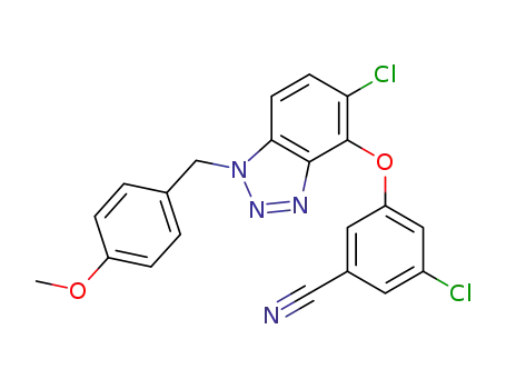 Molecular Structure of 1034474-38-8 (3-chloro-5-{[5-chloro-1-(4-methoxybenzyl)-1H-1,2,3-benzotriazol-4-yl]oxy}benzonitrile)