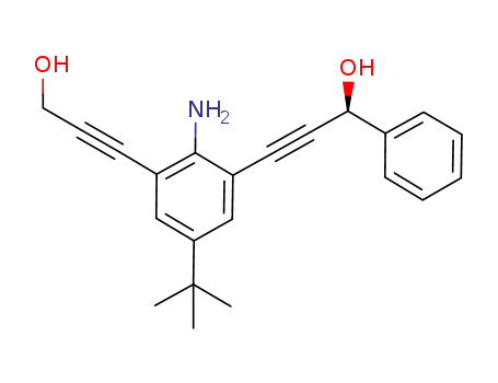 Molecular Structure of 1088499-79-9 ((S)-3-(2-amino-5-tert-butyl-3-(3-hydroxyprop-1-ynyl)phenyl)-1-phenylprop-2-yn-1-ol)