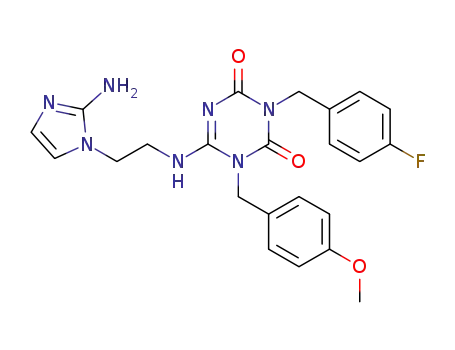 6-[2-(2-amino-imidazol-1-yl)-ethylamino]-3-(4-fluoro-benzyl)-1-(4-methoxy-benzyl)-1H-[1,3,5]triazine-2,4-dione
