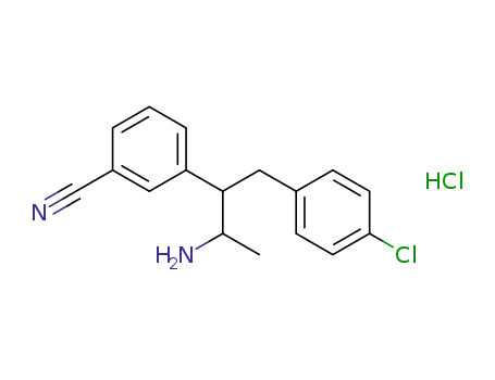 Molecular Structure of 605680-52-2 (3-(3-amino-1-(4-chlorophenyl)butan-2-yl)benzonitrile  HCl salt)