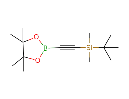 Molecular Structure of 1073355-02-8 (2-((tert-Butyldimethylsilanyl)ethynyl)-4,4,5,5-tetramethyl-(1,3,2)dioxaborolane)