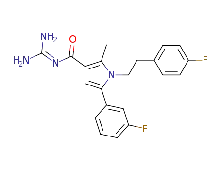 Molecular Structure of 947397-77-5 (N-(diaminomethylene)-5-(3-fluorophenyl)-1-[2-(4-fluorophenyl)ethyl]-2-methyl-1H-pyrrole-3-carboxamide)
