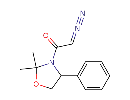 Molecular Structure of 1182263-38-2 (2-diazo-1-(2,2-dimethyl-4-phenyl-oxazolidin-3-yl)-ethanone)