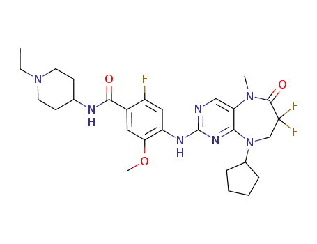 4-(9-cyclopentyl-7,7-difluoro-5-methyl-6-oxo-6,7,8,9-tetrahydro-5H-pyrimido[4,5-b][1,4]diazepin-2-ylamino)-2-fluoro-5-methoxy-N-(1-ethyl-piperidin-4-yl)-benzamide
