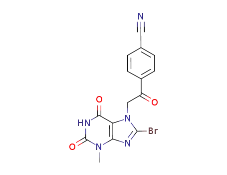 Molecular Structure of 1192215-85-2 (8-bromo-7-[2-(4-cyanophenyl)-2-oxoethyl]-3,7-dihydro-3-methyl-1H-purine-2,6-dione)