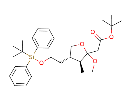 1,1-dimethylethyl (3S,4S)-4-[2-[(1,1-dimethylethyl)diphenylsilyloxy]ethyl]tetrahydro-2-methoxy-3-methyl-2-furanacetate