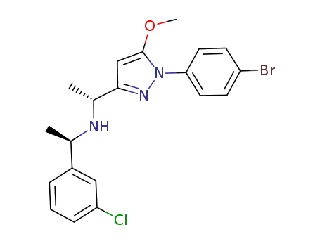 Molecular Structure of 1195985-43-3 (1H-Pyrazole-3-methanamine, 1-(4-bromophenyl)-N-[(1R)-1-(3-chlorophenyl)ethyl]-5-methoxy-α-methyl-, (αR)-)