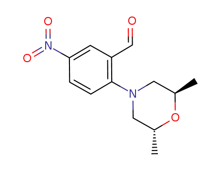 Molecular Structure of 1135561-41-9 (2-[(2R,6R)-2,6-dimethylmorpholin-4-yl]-5-nitrobenzaldehyde)