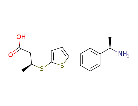 Molecular Structure of 1197375-23-7 ((3S)-3-(2-Thienylthio)butanoic acid compd. with (alphaR)-alpha-methylbenzenemethanamine)