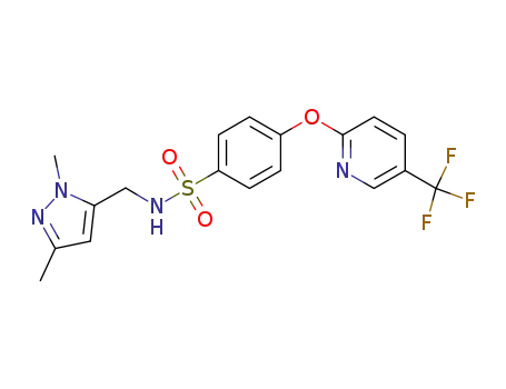 Molecular Structure of 1182280-64-3 (N-(2,5-dimethyl-2H-pyrazol-3-ylmethyl)-4-(5-trifluormethyl-pyridin-2-yloxy)-benzenesulfonamide)