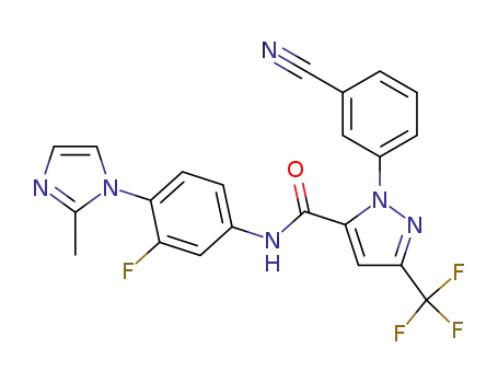 1-(3-cyanophenyl)-3-trifluoromethyl-5-((3'-fluoro-4'-(2-methylimidazol-1-yl) phenyl)-aminocarbonyl)pyrazole