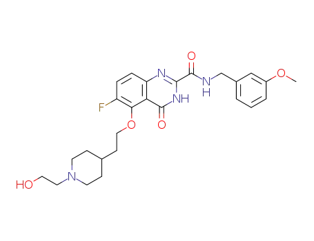 Molecular Structure of 1092508-27-4 (6-fluoro-5-{2-[1-(2-hydroxyethyl)piperidin-4-yl]ethoxy}-N-(3-methoxybenzyl)-4-oxo-3,4-dihydroquinazoline-2-carboxamide)