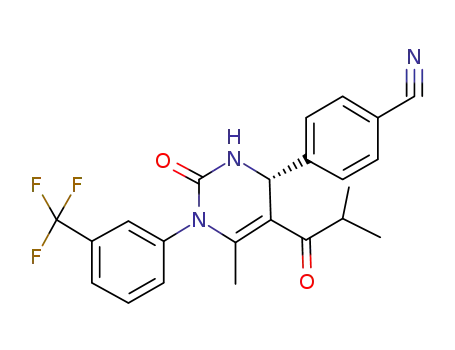 Molecular Structure of 1000588-65-7 (4-{(4R)-5-Isobutyryl-6-methyl-2-oxo-1-[3-(trifluoromethyl)phenyl]-1,2,3,4-tetrahydropyrimidin-4-yl}benzonitrile)