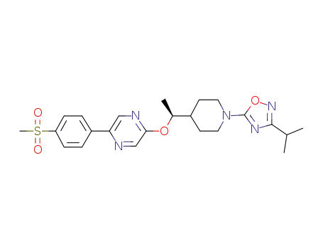 Molecular Structure of 1032824-43-3 (2-[((1S)-1-{1-[3-(1-methylethyl)-1,2,4-oxadiazol-5-yl]-4-piperidinyl}ethyl)oxy]-5-[4-(methylsulfonyl)phenyl]pyrazine)