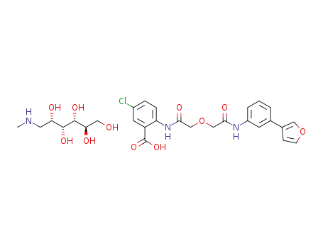 Molecular Structure of 1190221-63-6 (5-chloro-2-([(2-([3-(furan-3-yl)phenyl]amino)-2-oxoethoxy)acethyl]amino)benzoic acid N-methyl-D-glucaminesalt)
