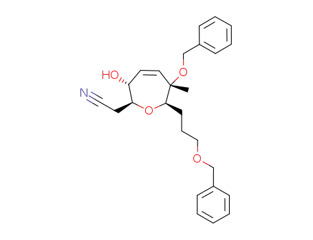 2-((2S,3R,6S,7R)-6-(benzyloxy)-7-(3-(benzyloxy)propyl)-3-hydroxy-6-methyl-2,3,6,7-tetrahydrooxepin-2-yl)acetonitrile