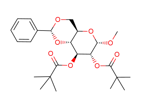 Molecular Structure of 112317-67-6 (Methyl-4,6-di-O-benzylidene-2,3-di-O-pivaloyl-α-D-glucopyranoside)